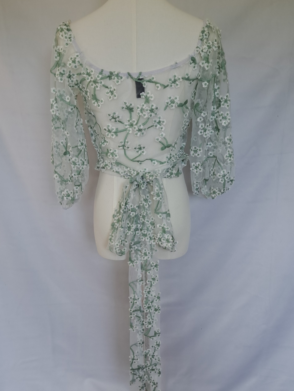 Windsor Sheer Floral Embroidered Wrap Top Fairy Cottage Coquette Garden Party M - Picture 10 of 15